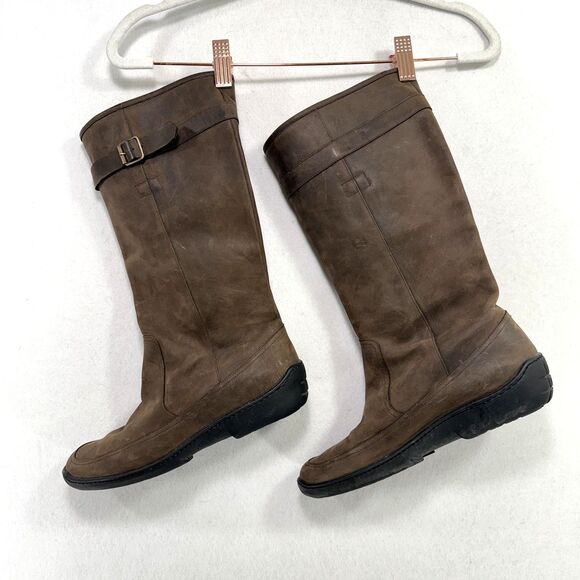 Ralph Lauren Collection Purple Label Boots Women 9.5 Brown Leather Riding Italy - Picture 1 of 12
